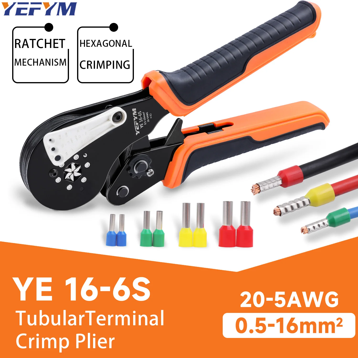 

Pin Tube Terminal Crimping Pliers sets Manual Portable Cold Crimp YEFYM Ratchet Tools YE10-4/10-6/16-6S for E-Type Tube