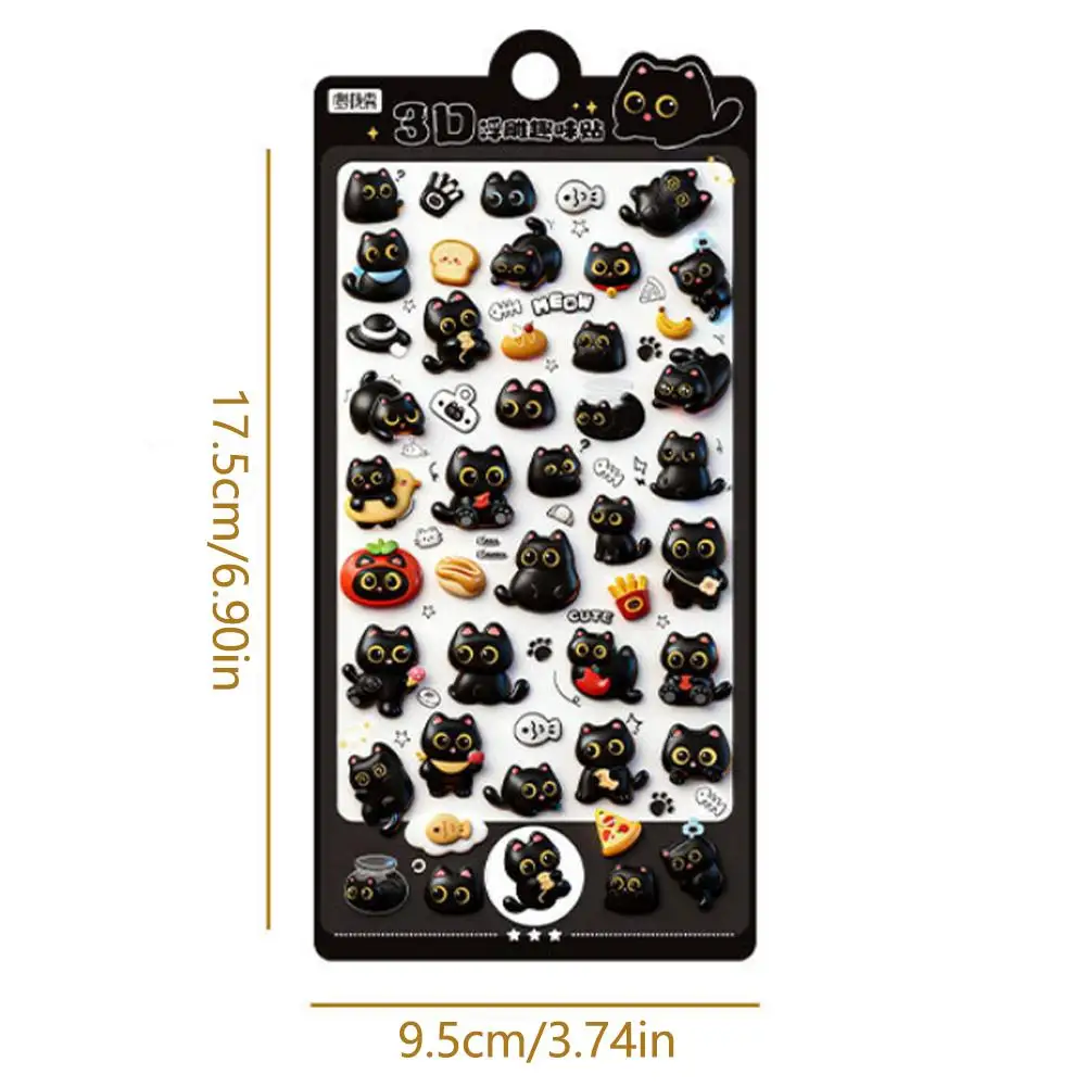 4 stks/set Cartoon Leuke Zwarte Kat Sticker Esthetische Holle Sticker DIY Telefoon Case Dagboek Briefpapier Sticker Briefpapier Gift