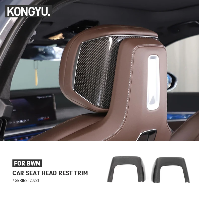 For BMW 7 Series G70 2023 Real Dry Carbon Fiber Car Seat Head Rest Panel Frame Trim Sticker Car Interior Decorative Accessories