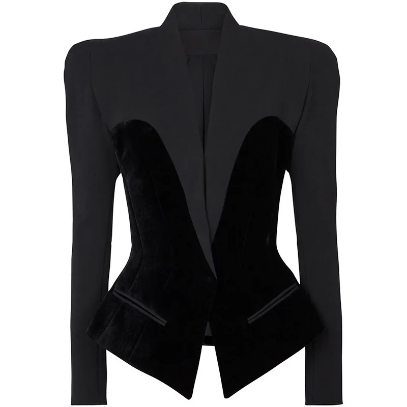 2025 Autumn/Winter New Star Fashion Slim Fit Structure Silhouette Velvet Patchwork Suit Jacket