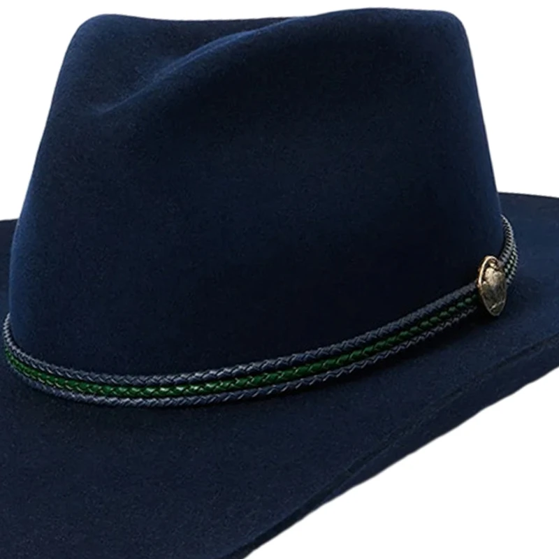 Round CowboyHat Elegant Fedoras Hat with PU Belt Theme Party Costume Woolen Hat