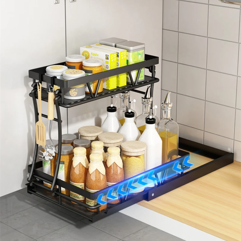 

Removable Kitchen Cabinet Rack Under Sink Storage Pull-out Drawer Basket Finishing Shelf Kitchen Organizer Spice Rack