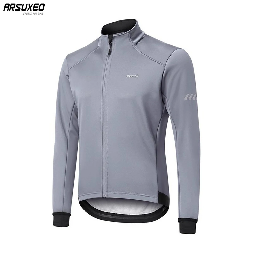 

ARSUXEO Men Cycling Jacket Thermal Fleece Bike Jersey Winter Windproof Waterproof Bicycle Coat MTB Riding Sportswear Reflective