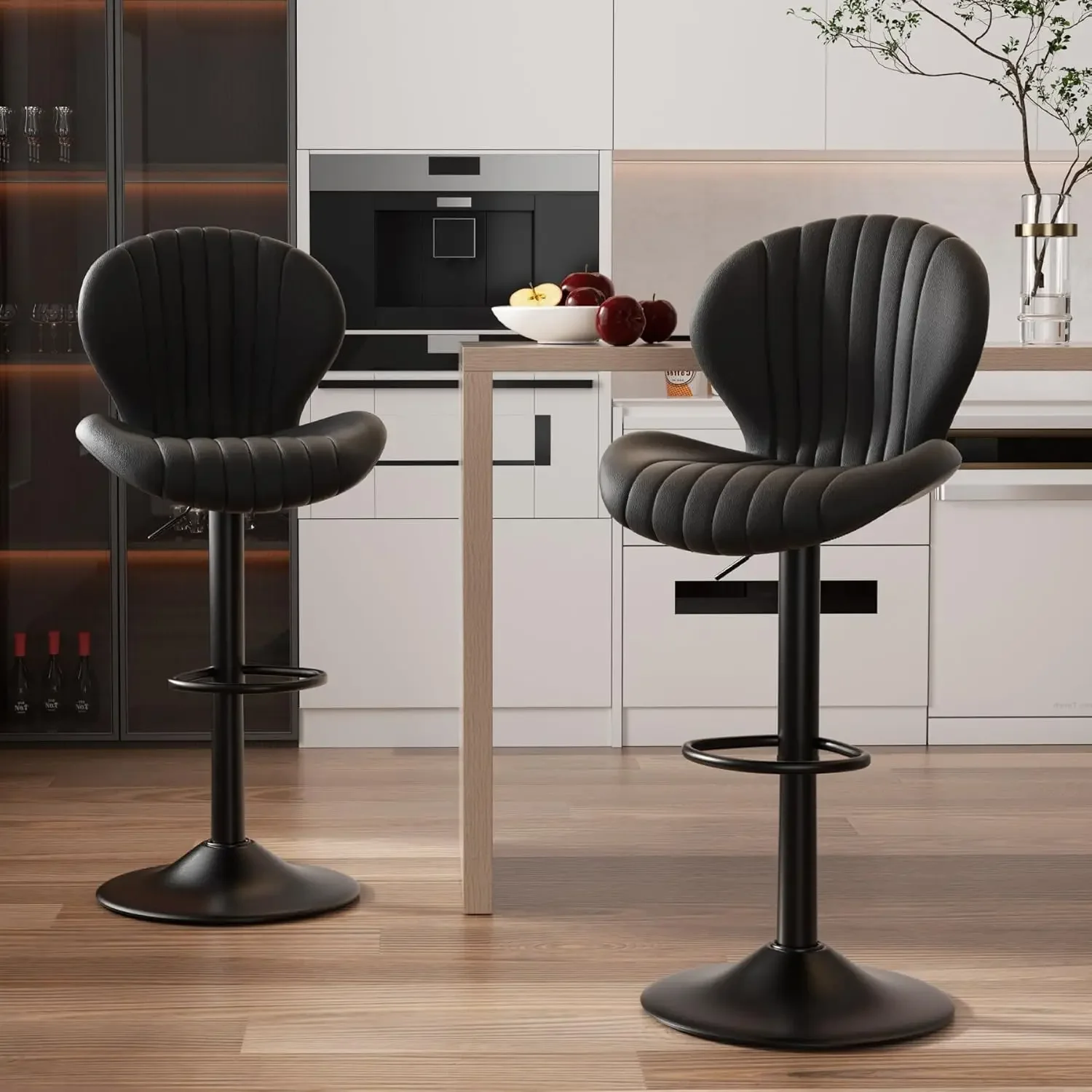 Bar Stools Set of 2 Modern Swivel Bar Chairs, Barstools Counter Height with High Backrest, Easy 3-5 Minute Assembly for Bar, Kit