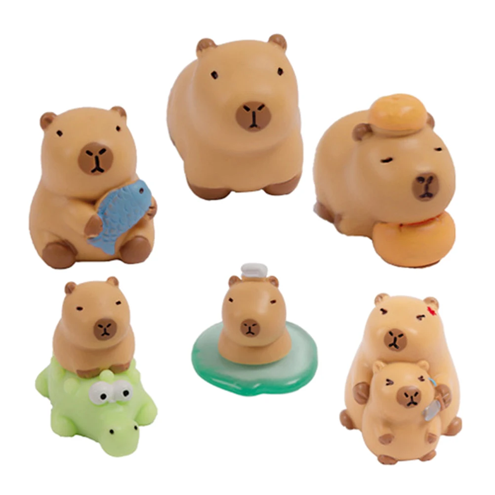 6pcs Capybara Figurines Miniature Landscape Decoration Resin Statue Ornament Toy Animal