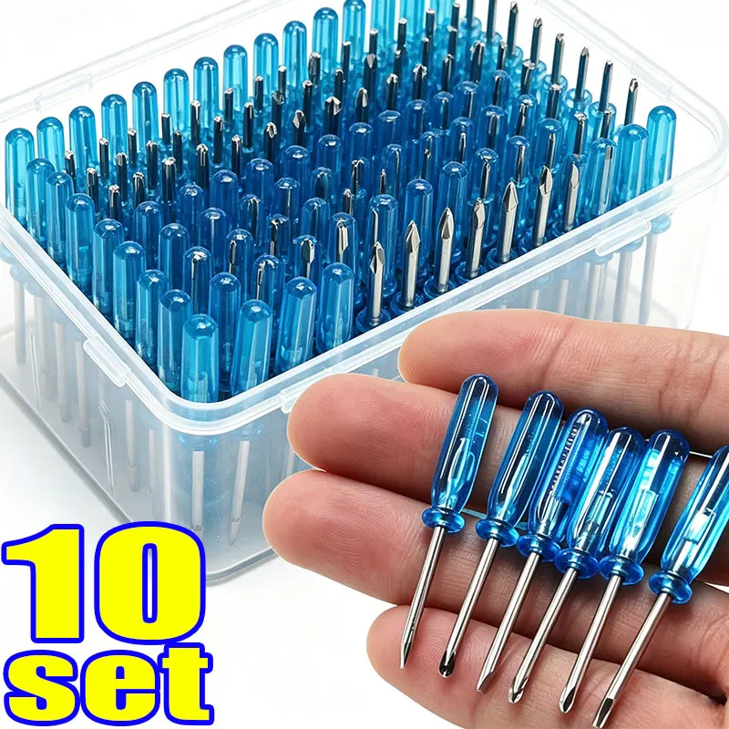 Portable Blue Transparent Mini Screwdrivers Eco Friendly Plastic Micro Tool Toys Electronics Small Screw Cross Flat Head Set