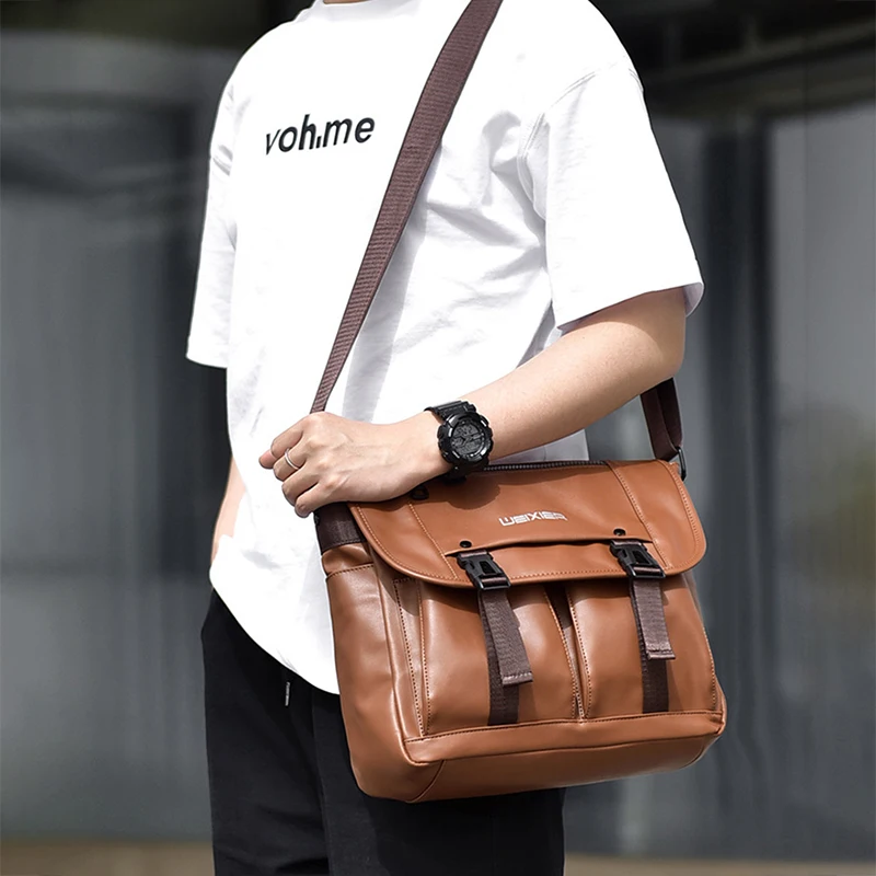 

Men'S Messenger Shoulder Bag Briefcase PU Leather Crossbody Designer Porter Side Pouch Essentials Cross Male Office Bag Husband