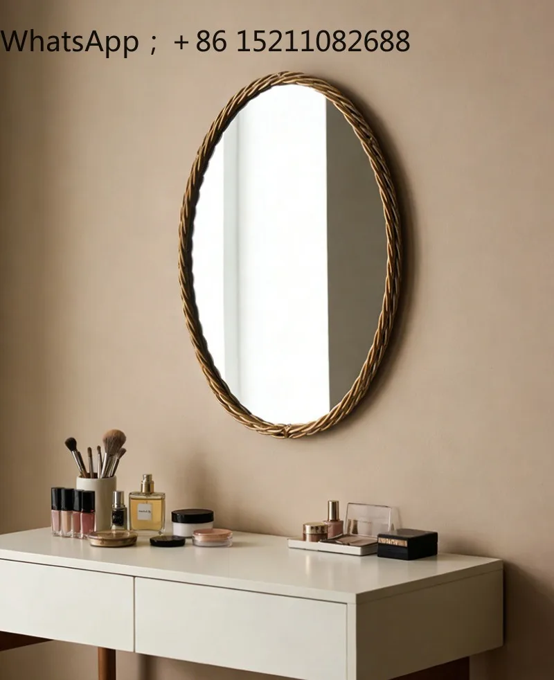 SCY oval bathroom mirror retro simple makeup mirror small apartment living room decorative mirror