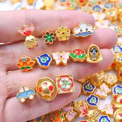 4pcs/lot Enamel Gold Plated Alloy Beads Butterfly Flower Lotus Cloud Cube Goldfish Skull Handmade Jewelry Making DIY Beads Charm