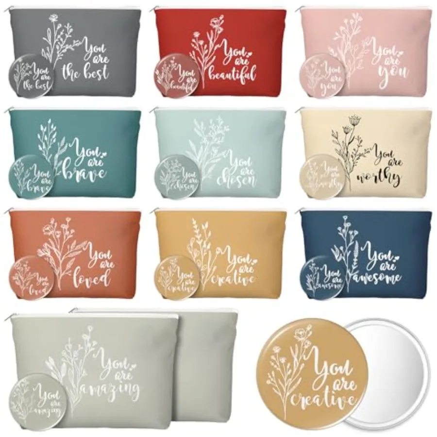 

Pcs Employee Appreciation Gifts for Women Teacher al Canvas Makeup Bag Portable Compact Mirror Bulk Cosmetic Bag Thank You Gift
