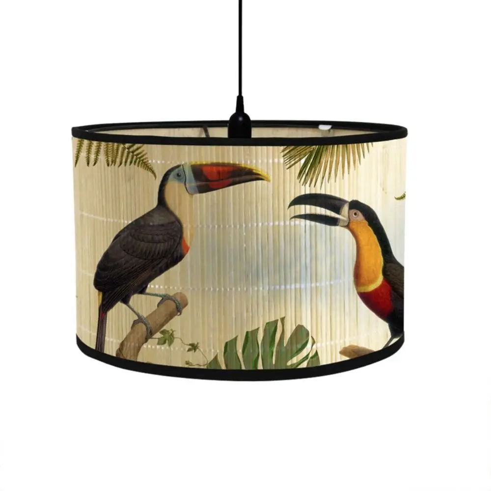 Retro Style Flower Printing Lampshade Japanese Style Homestay Decor Bamboo Art Chandelier Light Cover Chandelier Wall Lamp Shade