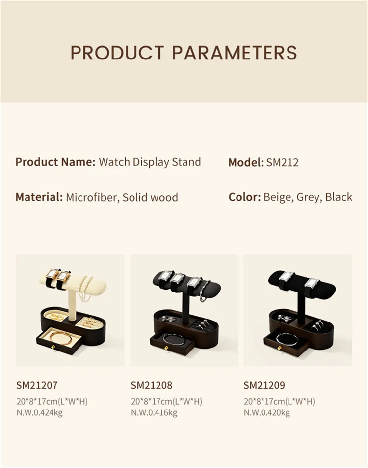 WoodTen Solid Wood Watch Display Stand with Drawers Double Layered Watch Necklace Bracelet Organizer Rack Jewelry Bracelet Stand