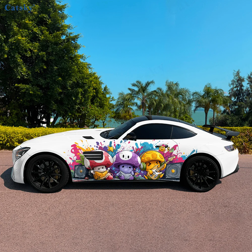 

Play Music Mushroom Colorful Car Vinyl Wraps Decal Self-adhesive PVC Sticker Suitable for Trucks SUV Decor Auto Accessories Gift