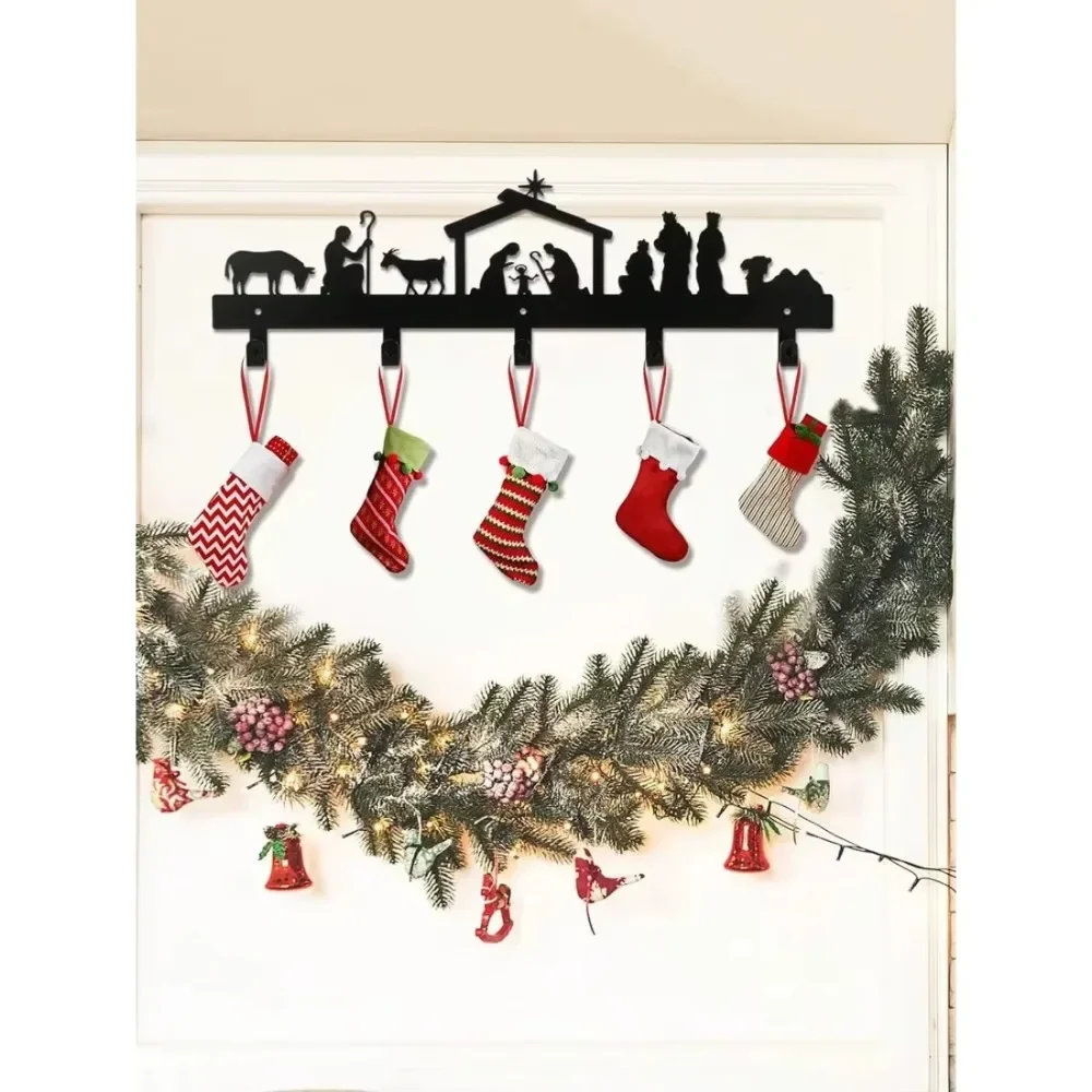 CIFBUY Nativity Scene Iron Wall Hook Waterproof Weather Resistant Cutout Sign Religious Silhouette Decor for Entryway Wall Decor