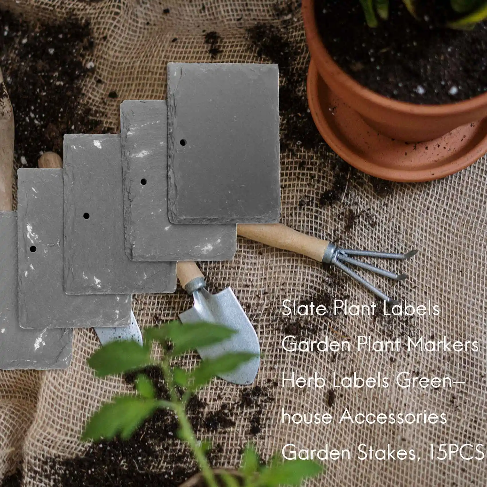 A53Q-Slate Plant Labels Garden Plant Markers Labels Greenhouse Accessories Garden Stakes, 15PCS