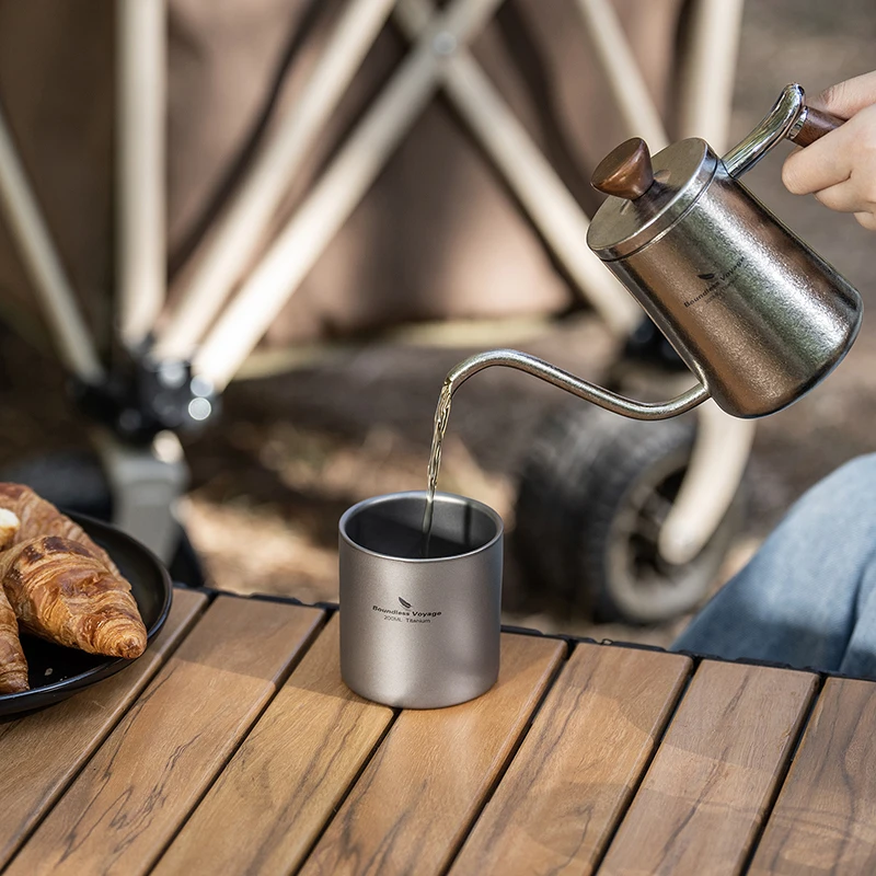 Boundless Voyage Titanium doppelwandiger Becher, ultraleicht, stapelbar, Tee-Trinkgeschirr, tragbar, für Outdoor-Camping, täglich verwendet – Detail 10