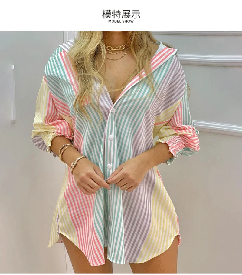 New Women's Spring Summer Printed Long Sleeve Lapel Casual Shirt Dress Ladies Single-breasted Cardigan Irregular Mini Dress 2023