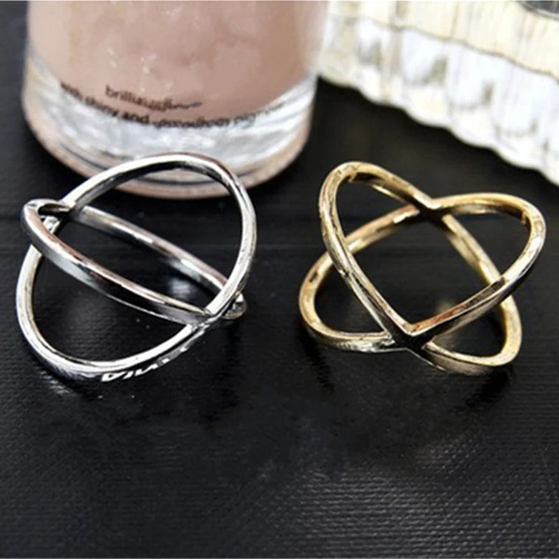 Cross X Shape Rings Hollow Female X Crossover Stereo Surround Index Finger Joints Rings From The Stars You Ring Jewelry Gifts