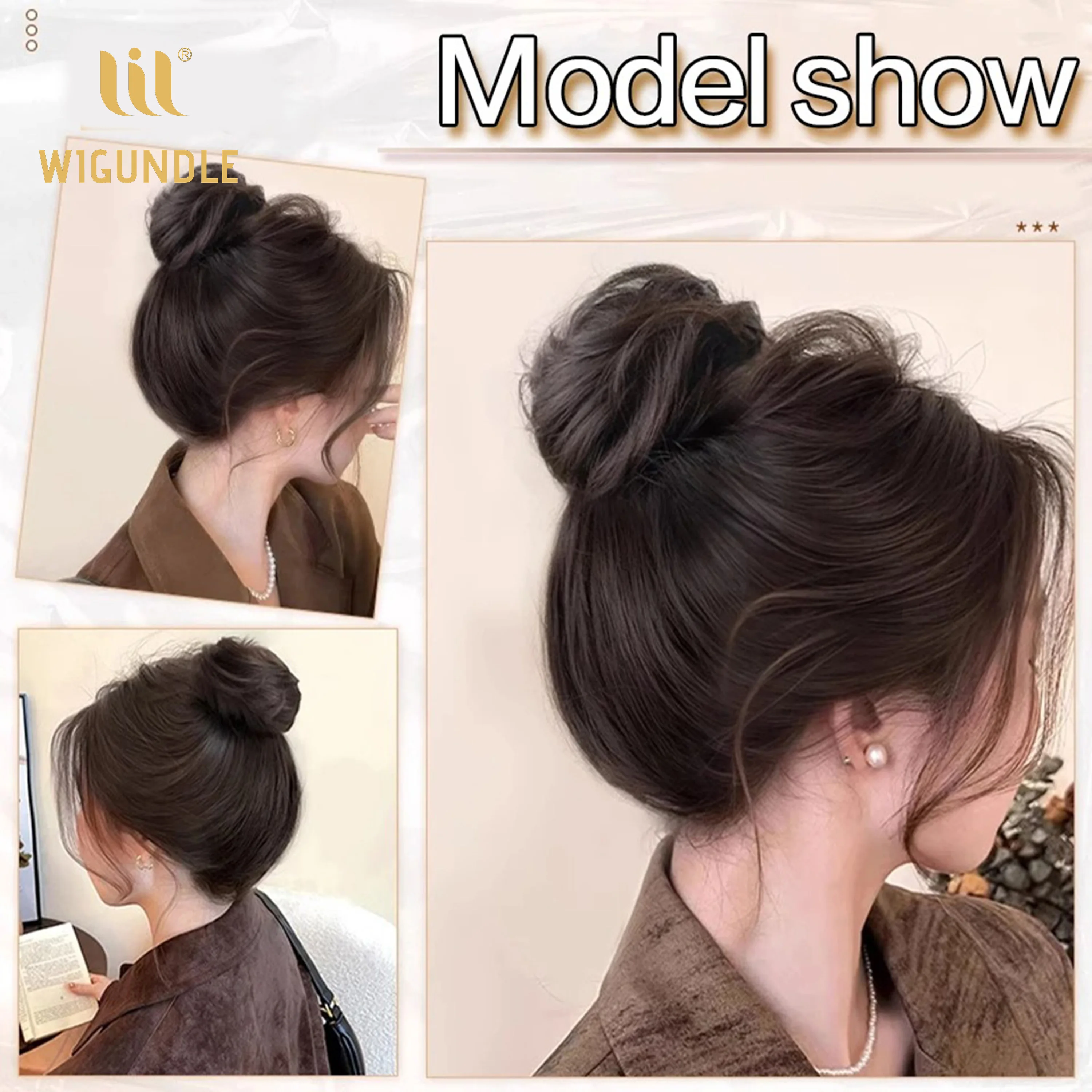 Synthetic Bun Female Synthetic Fiber Straight Hair Circle Elastic Rope, Natural Hair Color Dark Light Hair Accessories