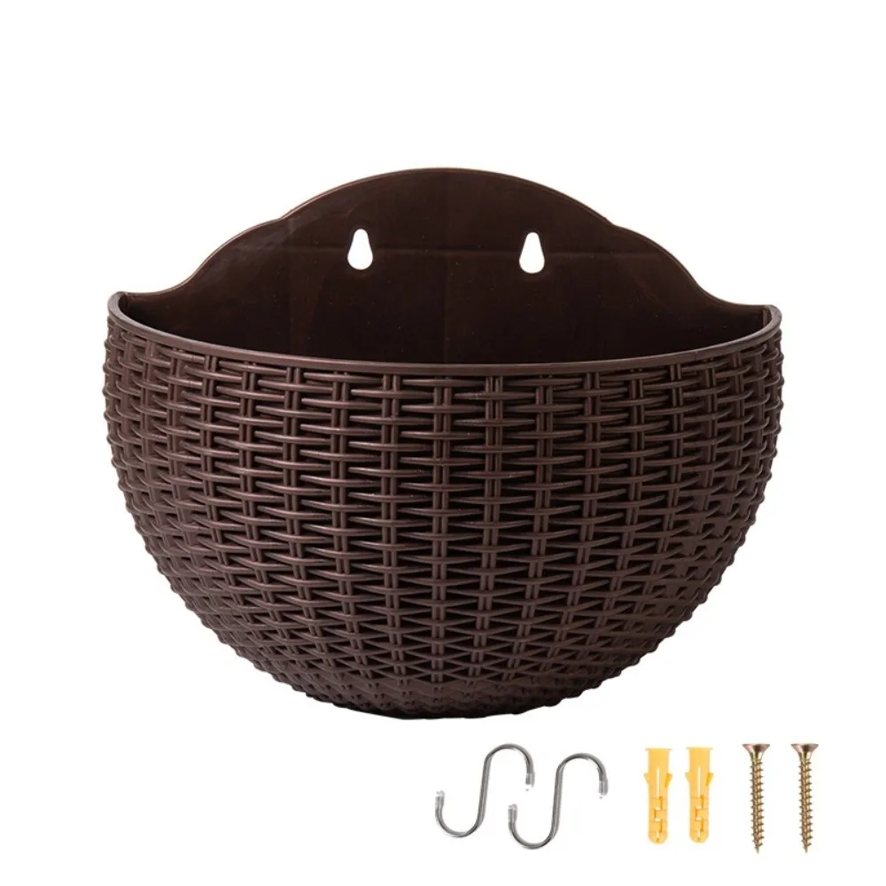 Half Round Wall Hanging Basket Plastic Rattan Weaving Decorative Hanging Flowerpot Wear-resistant Wall Flower Pot Balcony Decor