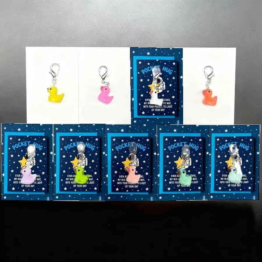 1/5/10/20/50/100pcs Cute Thank You Duck Keychains for Men and Women Durable Metal Backpack Charms with Appreciation Cards, Pocke