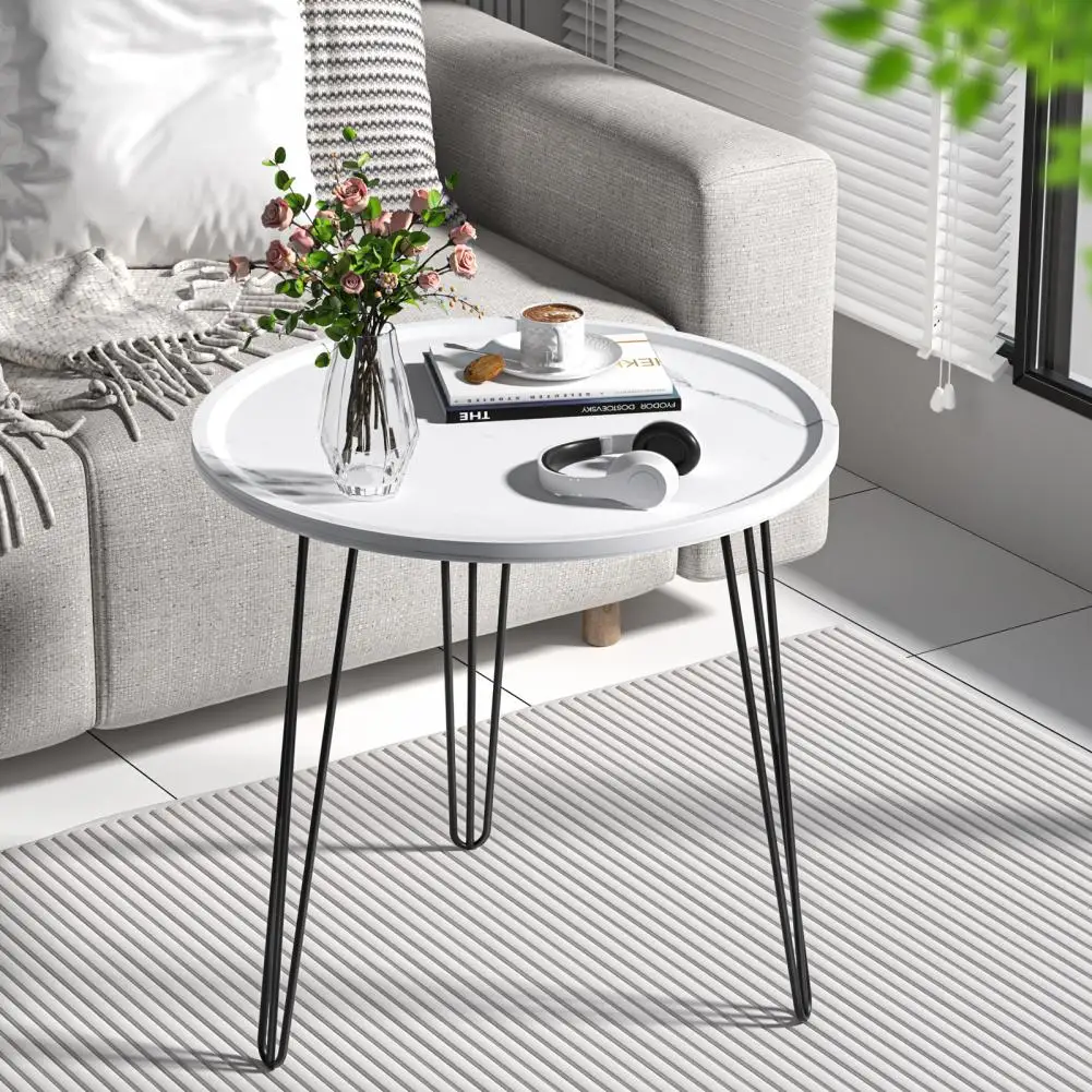 Patio Table, Small Round Table, Home Apartment Dining Table,Window Coffee Table with Marble Pattern and Iron Frame