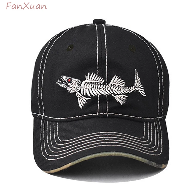 

Unisex Baseball Cap Fish Bone Embroidery Spring summer Outdoor Casual Hats men women