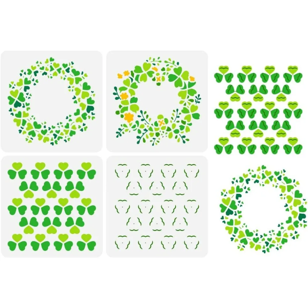 4PCS Clover Wreath Painting Stencil 5.9x5.9inch Large Layered Clover Drawing Template Reusable Three Leaf Clover Stencil for