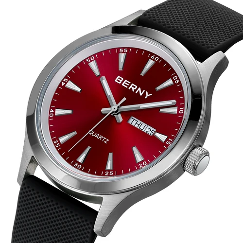 Imagen 2 del producto Reloj BERNY para hombre, calendario luminoso con fecha y semana, relojes de cuarzo para hombre, reloj de pulsera de negocios de silicona suave de acero inoxidable