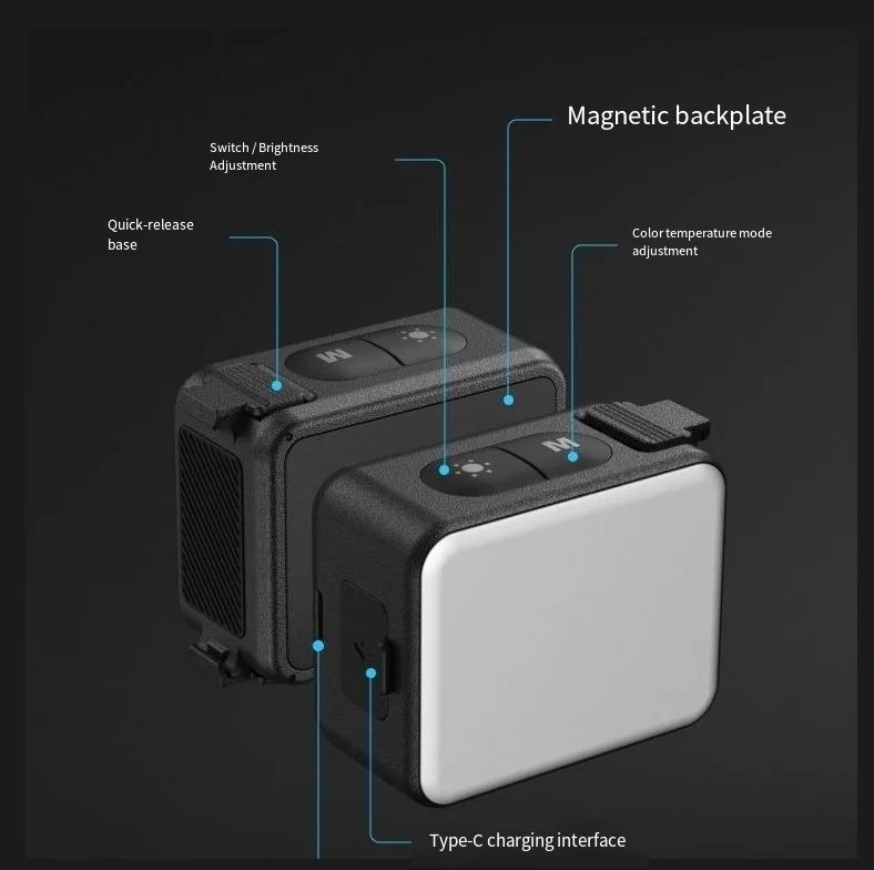 Telesin luz de preenchimento magnética para dji ação 5pro/4/3 liberação rápida portátil bolso luz fotografia iluminação ação câmera luz