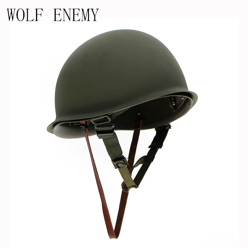 US M1 Green Helmet Replica Adjustable with Net/Canvas Chin Strap Tactical Paintball Gear Steel Helmet for Adults
