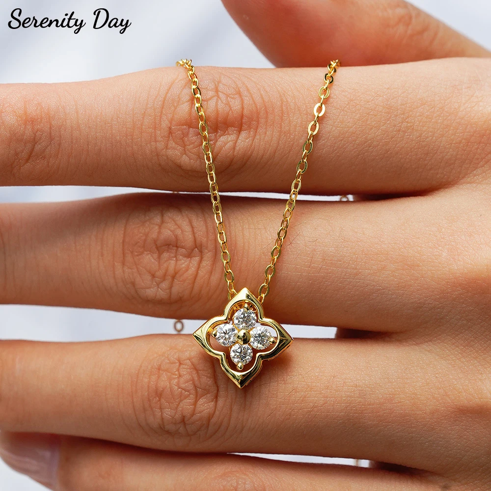 

Serenity 3mm D Moissanite Necklace for Women Gift Solid s925 Silver Lab Diamond Four-Leaf Clover Pendant Dainty Necklace Jewelry