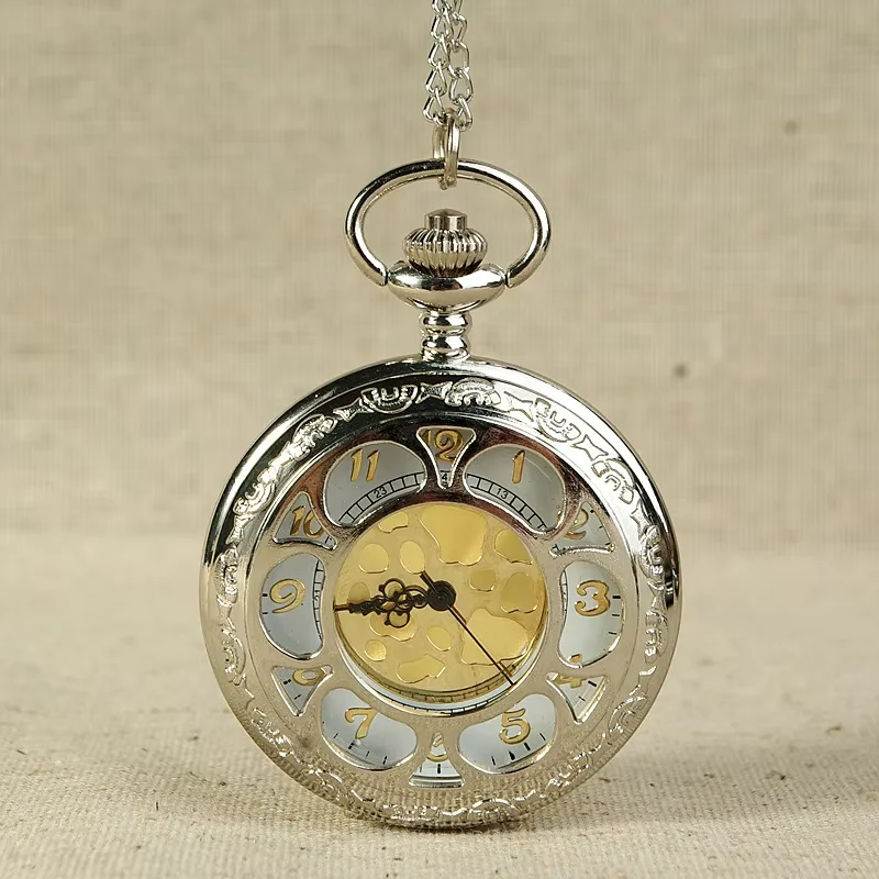 

8169 Fashion 2016 Silver Punk Pocket Watch Hollow Golden Roman Dial fob Watches Dazzle Casual Men Women Chain Pendant Reloj