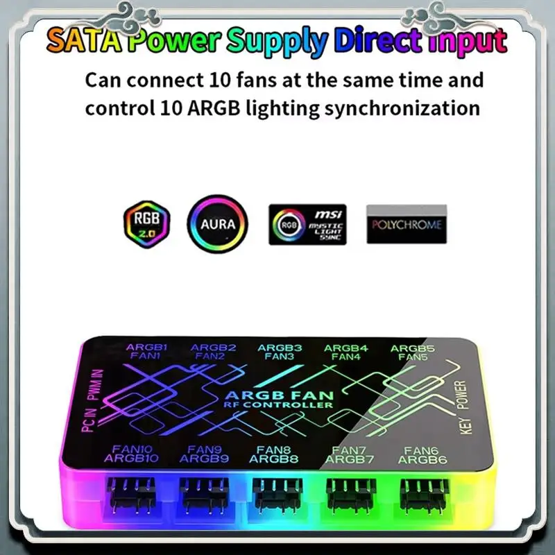 Premium 1 To 10 Chassis Hub Magnetic Base With Remote Control For ARGB & PWM Fans, Light Synchronization Computer Case Accessory