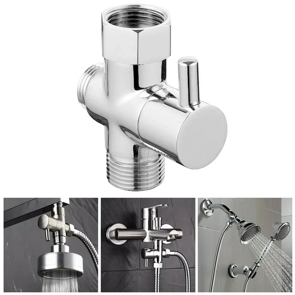 G1/2in 3 Way Brass Diverter Valve T Adapter Converter Chrome For Shower Head Diverter Valve Three-way Water Distribution Valve