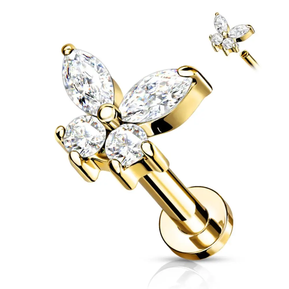 Butterfly Labret Piercing Lip Stud Cluster Crystal Earrings
