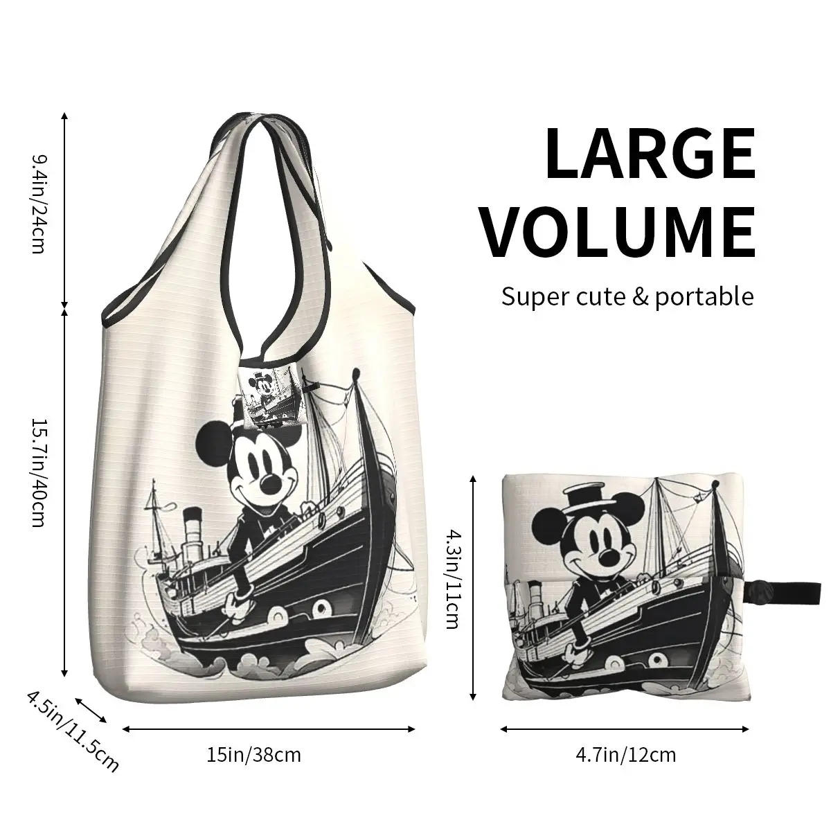 Mickey Mouse Portable Tote Shopping Bags Large Capacity Shopper Bag Groceries Handbag Shoulder Bag