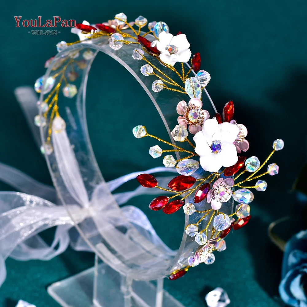 

YouLaPan Bride Flower Headwear Shining Wedding Rhinestone Headband Elegant Banquet Party Crystal Headpiece Women Hair Band HP862