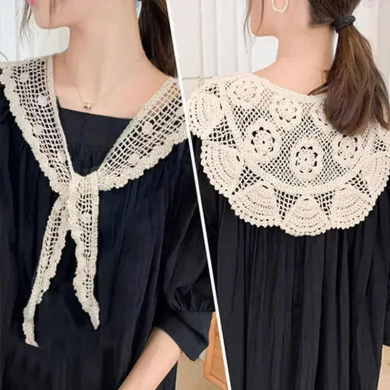 Fake Collars Shawl O-Neck Doll False Collar Shirt Women Hollow Crochet Lace Detachable Collar Half Shirt Faux Col