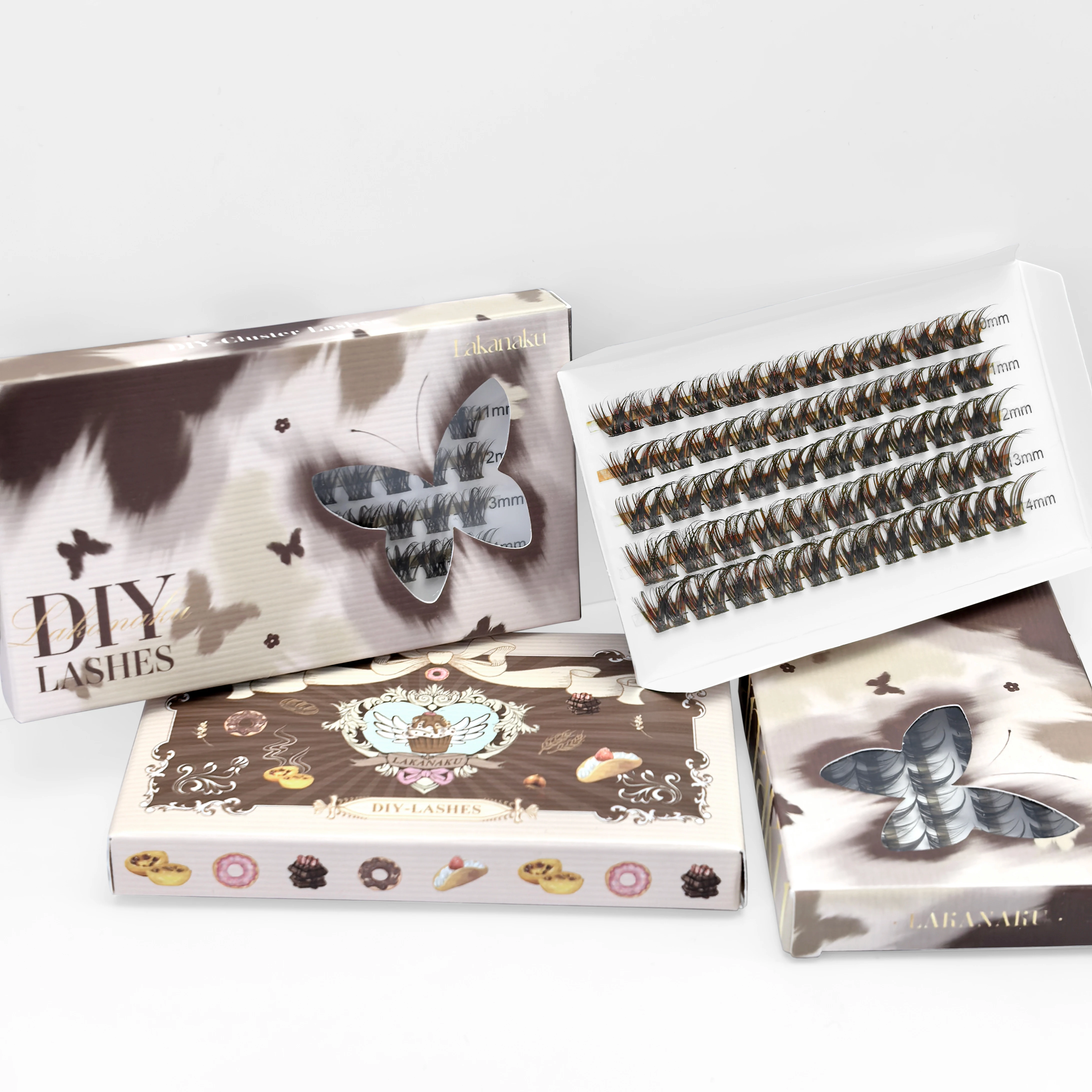 LAKANAKU Bruin DIY Lash Extensions Gesegmenteerde Pluizige Volume Wimpers D Krul Individuele Clusters Wimpers Cluster Oogmake-up