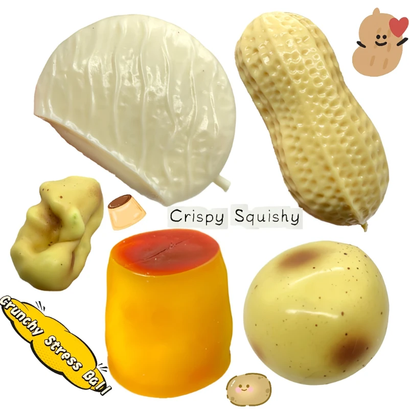Knuspriger Karamell-Pudding Stressball Fidget-Spielzeug Knuspriger Erdnuss-Quetschball Runde Blöcke Gefüllt ASMR Anti-Stress-Spielzeug für Erwachsene