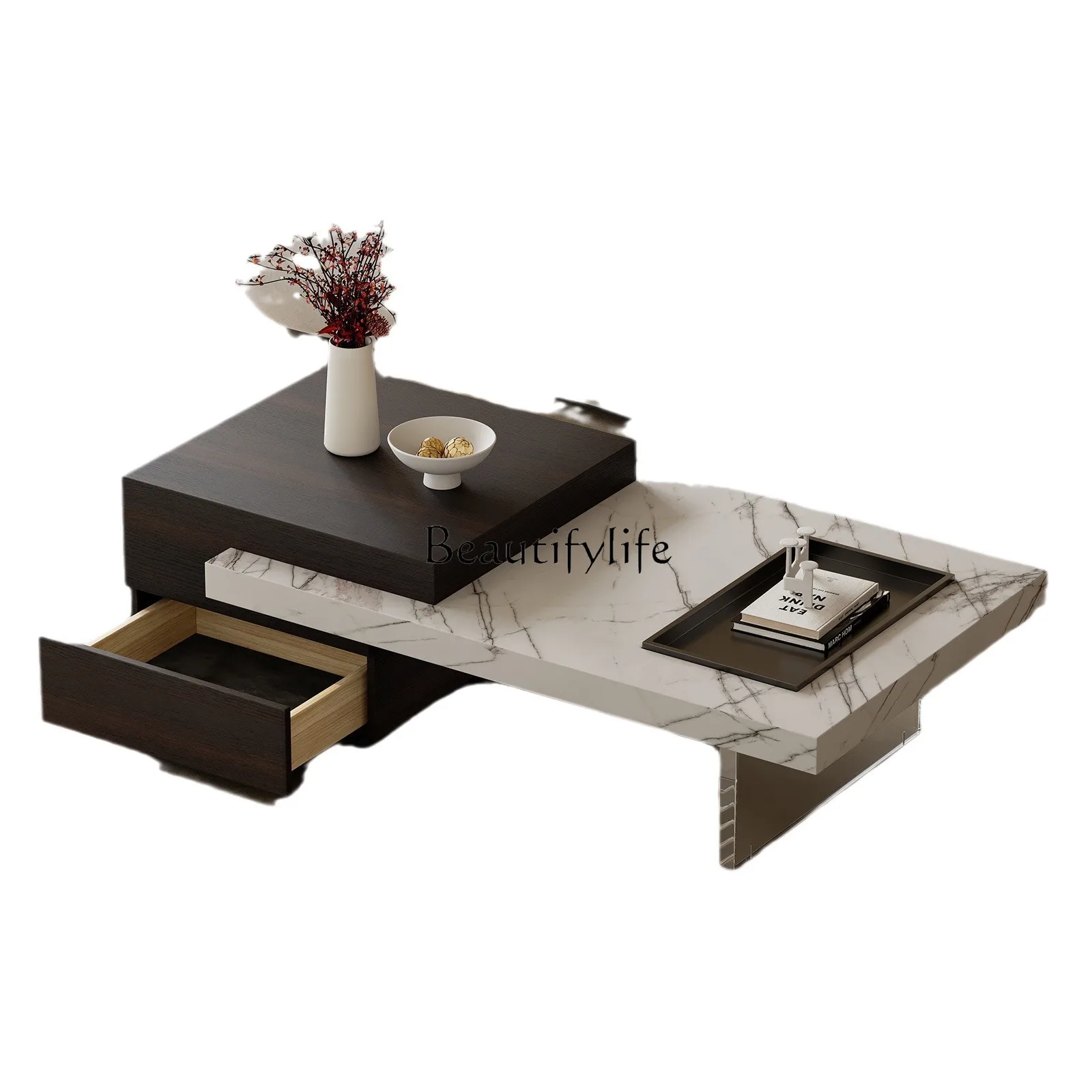 Italian minimalist rock slab suspended coffee table rectangular living room household tea table with drawers