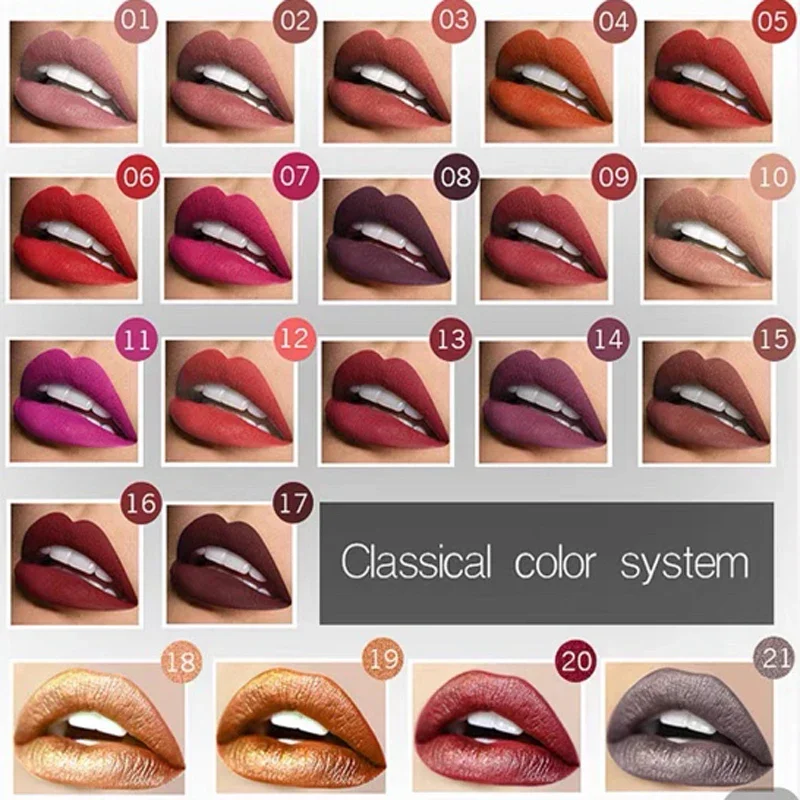 21 Colors Matte Nude Lipstick High Value Lip Gloss Waterproof Long Lasting Non-stick Cup Not Drying Moisturizing Fashion Makeup