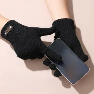 1Pair Men Winter Warm Touch Screen Gloves, Windproof Elastic Rib Cuff Stretchy Knitted Gloves, Machine Washable Ski Hiking Commu