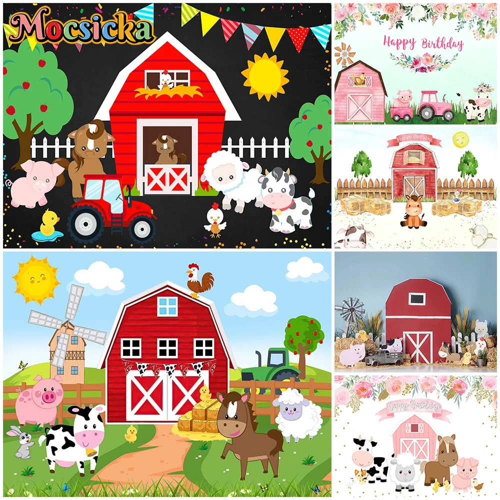 

Mocsicka Farm House Background Cow Chicken Duck Horse Decorations Baby Child Birthday Party Supplies Photography Backdrop Studio