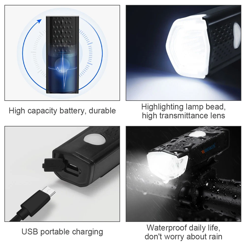 Cbmmaker-USB bicicleta recarregável LED Light, Mountain Cycle Front Bike Light, 3 cores taillight, lanterna à prova d\'água