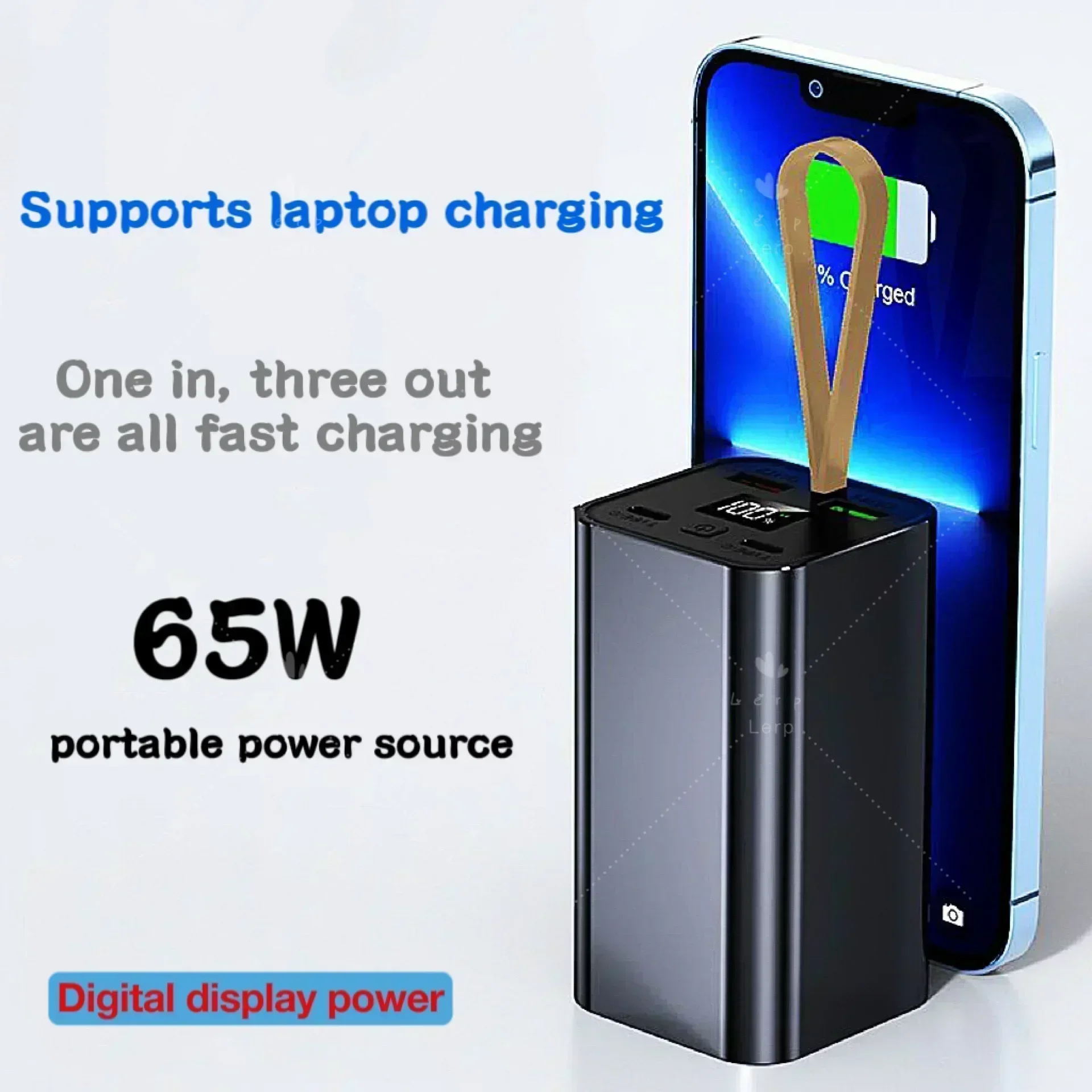 New 65W fast charging power bank large capacity square portable power bank 10000 mAh digital display power bank