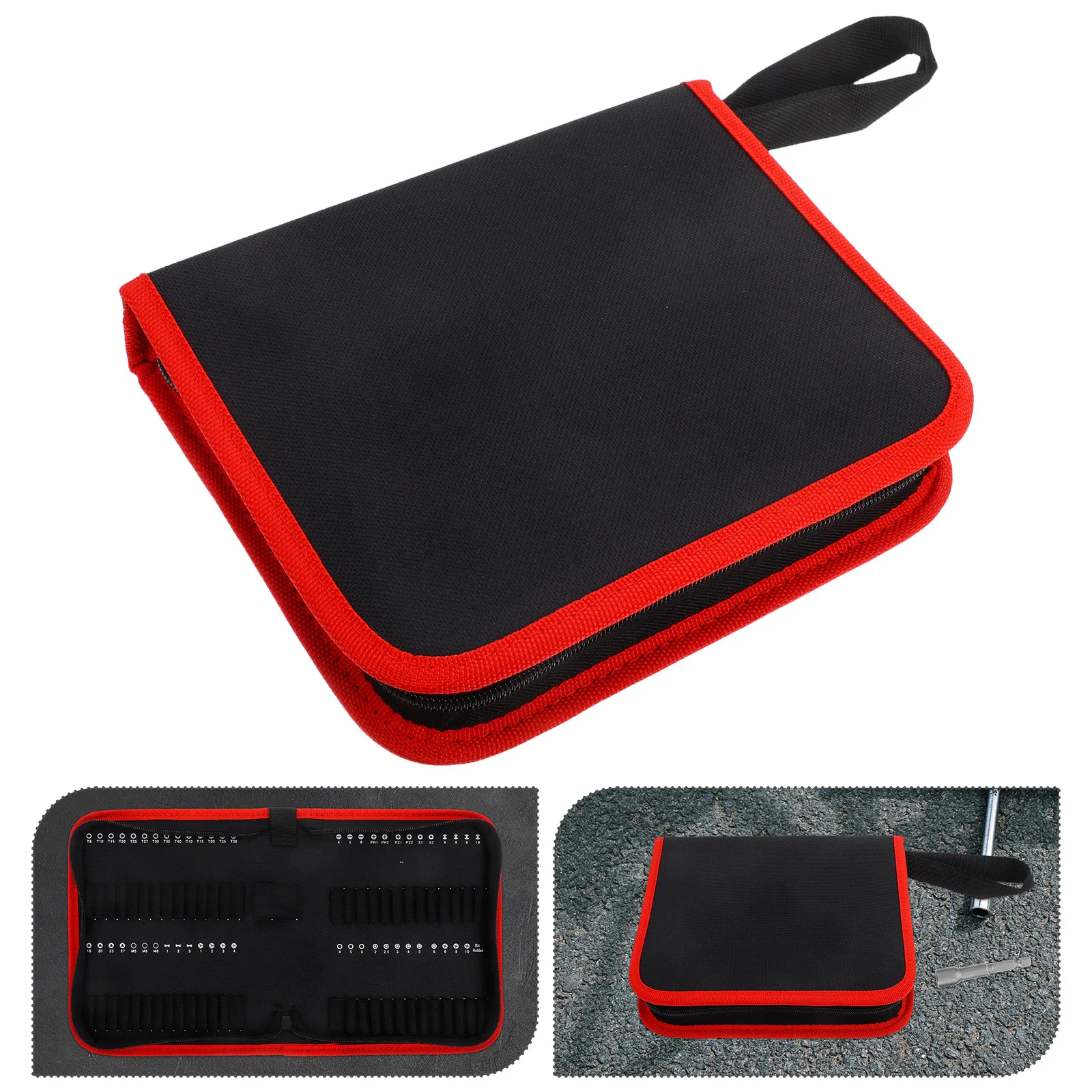 2Pcs Drill Bits Storage Bag Oxford Fabric Portable Zippered Multi-Use Handheld Bit Organizer Pouch for Workshop Tools