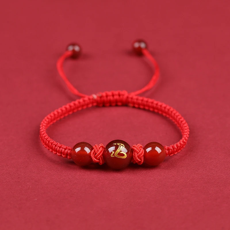 Pulsera de cuerda roja de la suerte del año de serpiente 2025, cadena de mano trenzada ajustable de serpiente del zodiaco, joyería de moda para mujer, regalo de Navidad y Año Nuevo