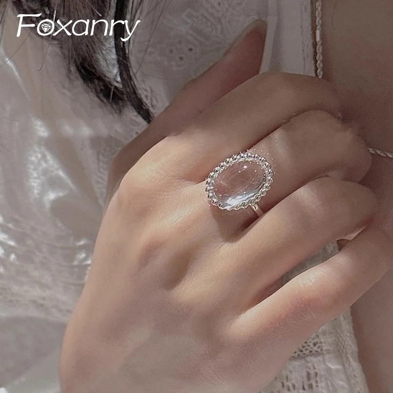 Foxanry Silver Color Crystal Finger Rings For Women Girls New Trendy Minimalist Elegant Gentle Non-fading Party Jewelry Gifts